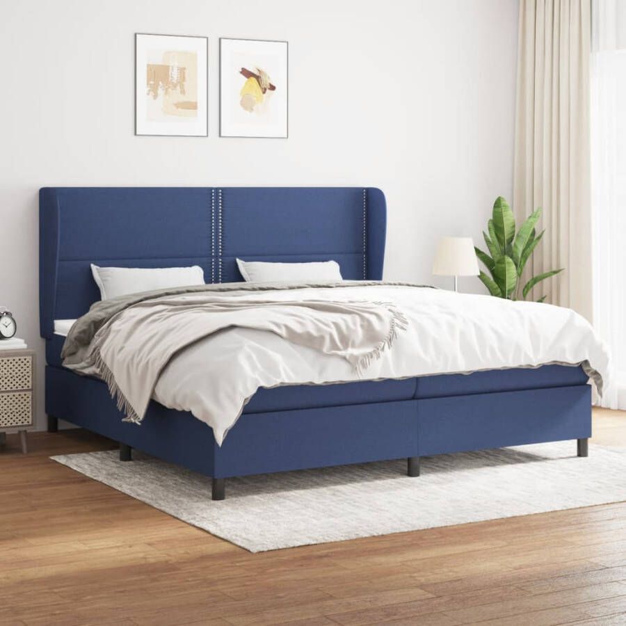 VIDAXL Boxspring met matras stof blauw 200x200 cm