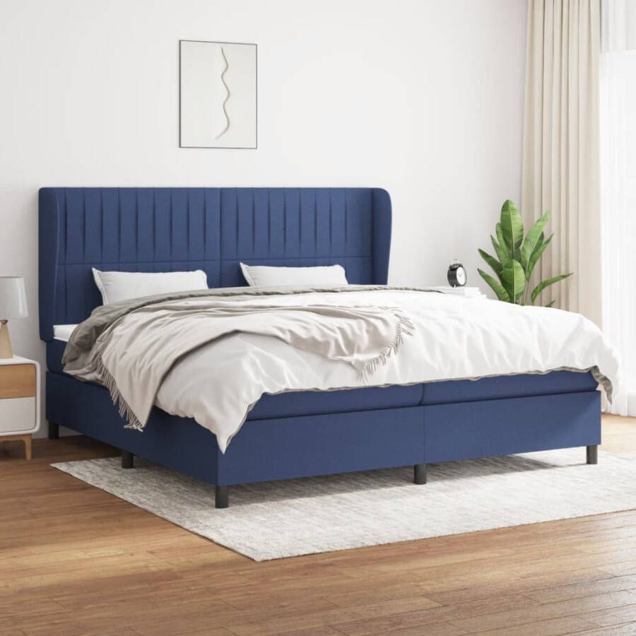 VIDAXL Boxspring met matras stof blauw 200x200 cm