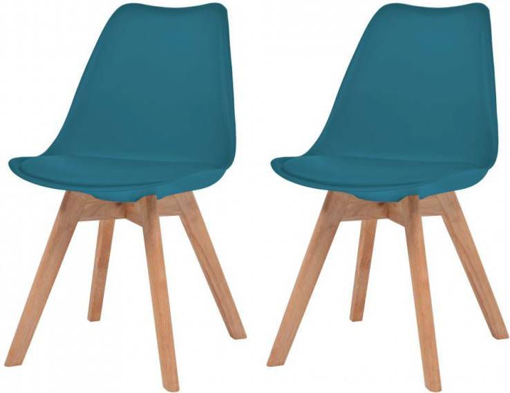 vidaXL Eetkamerstoelen kunstleer massief hout turquoise 2 st