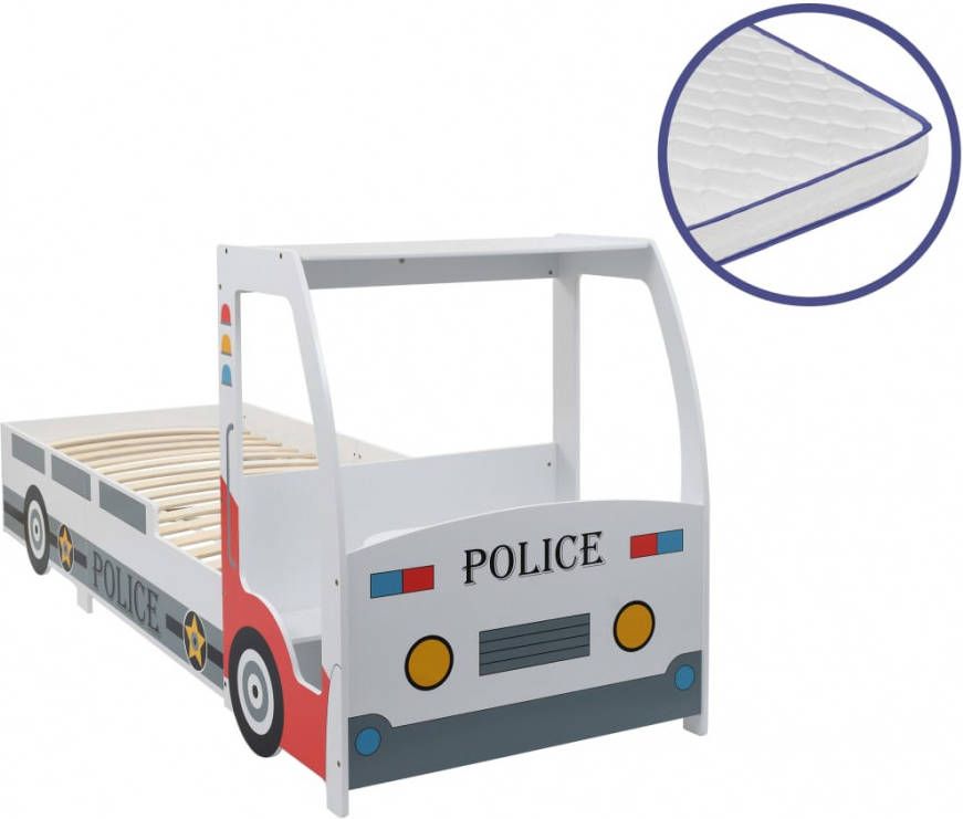 VIDAXL Kinderbed politieauto met traagschuim matras 90x200 cm